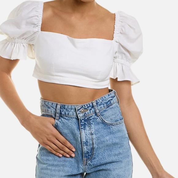 Just bee queen calla WHITE linen blend top NWOT - Picture 4 of 8